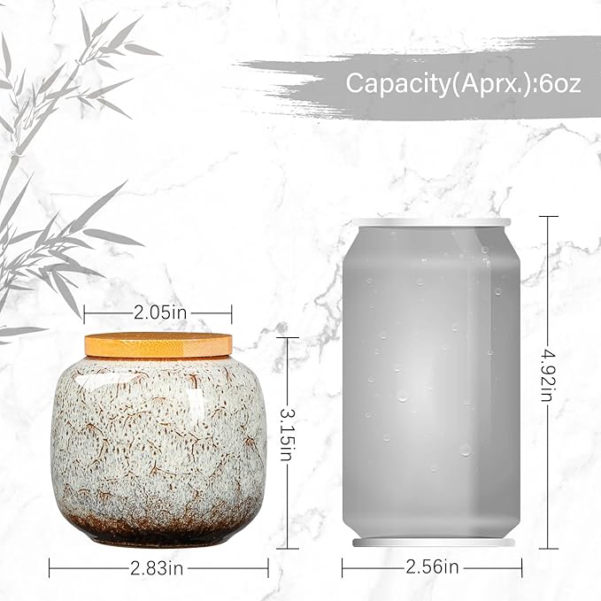 6oz Flambe Glaze Ceramic Loose Tea Canister Vintage Storage Jars with Airtight Wooden Lid White Matcha Tin Container for Coffee Beans Condiments