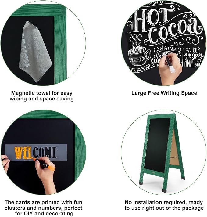 Large Sandwich A-Frame Chalkboard Sign - 40 x 20 Inches Green Magnetic Wooden Chalk Board for Sidewalk, Stand up Double-Sided Outdoor Easel Display for Restaurant Cafe Shop Wedding Party or Business - Image 6