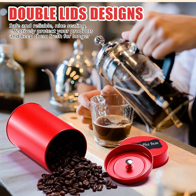 Tanlade 3 Pcs Tea Tin Canister Metal Round Can with Airtight Lid Double Sealed Tea Tin Canisters, with 1 Erasable Chalk Marker and 16 Stickers for Loose Leaf Coffee Sugar, 14 oz