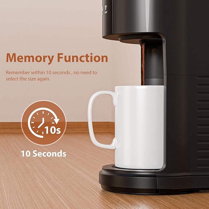 WAA Single Serve Coffee Maker, Fast Coffee Brewer for Capsule and Ground Coffee, Small Coffee Machine with 6 to 14 oz Brew Sizes and 40 oz Removable Water Tank for Home, Office, Travel and RV, Black