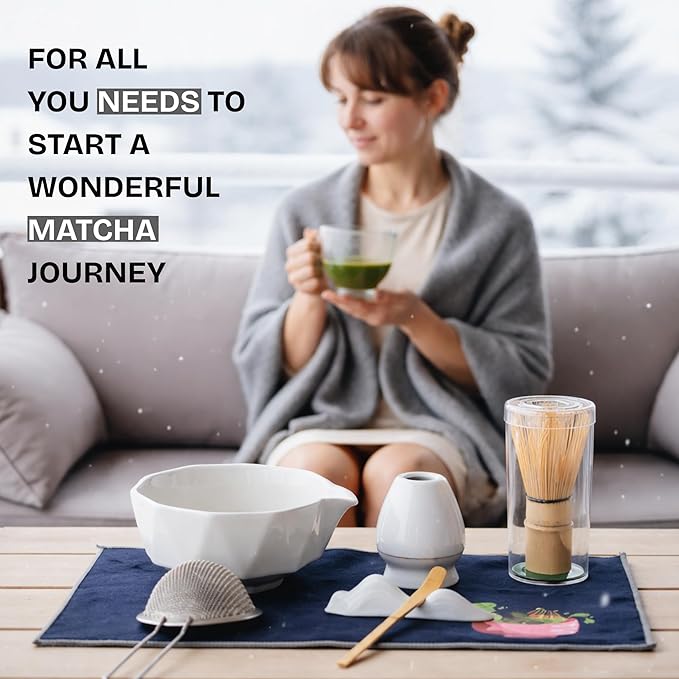Ceremonial Matcha Kit – Japanese Matcha Whisk Set with Bowl, Bamboo Chasen, Scoop & Sifter – Traditional Matcha Making Set for Beginners