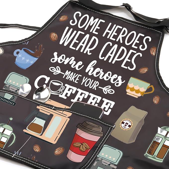 JXGZSO Barista Apron - Coffee Themed Aprons for Server, Some Heroes Make Coffee