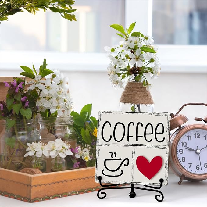Funny Coffee Signs, Coffee Heart Sign, Funny Coffee Bar Desk Decor, Coffee Signs For Coffee Station, Coffee Shelf Decor, Farmhouse Rustic Wooden Plaque With Stand (C16) - Image 4