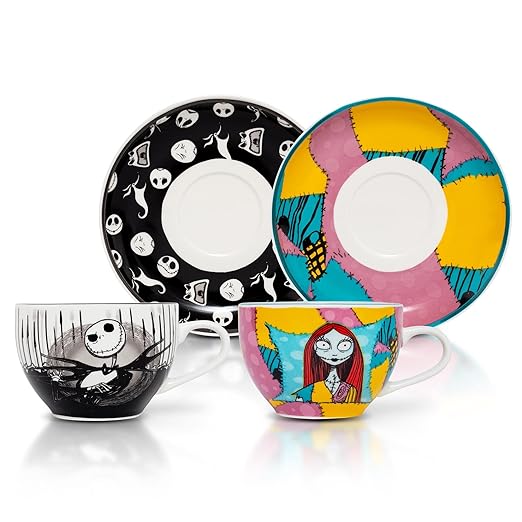 Silver Buffalo Disney Nightmare Before Christmas Jack and Sally Ceramic Tea Cup Set, 6.7 Ounces