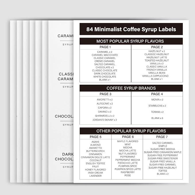 84PCS White Coffee Syrup Labels - Minimalist Fancy Decor for Coffee Station, Labels for Syrup Bottle - Image 3