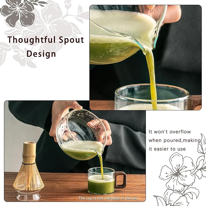 Matcha Whisk Set, Glass Matcha Kit Set Includes Matcha Bowl, Matcha Whisk and Holder, Bamboo Scoop, Scoop Rest, Sifter and Tea Towel - 7 Pcs Matcha Kit for Matcha Lovers (Glass Clear)