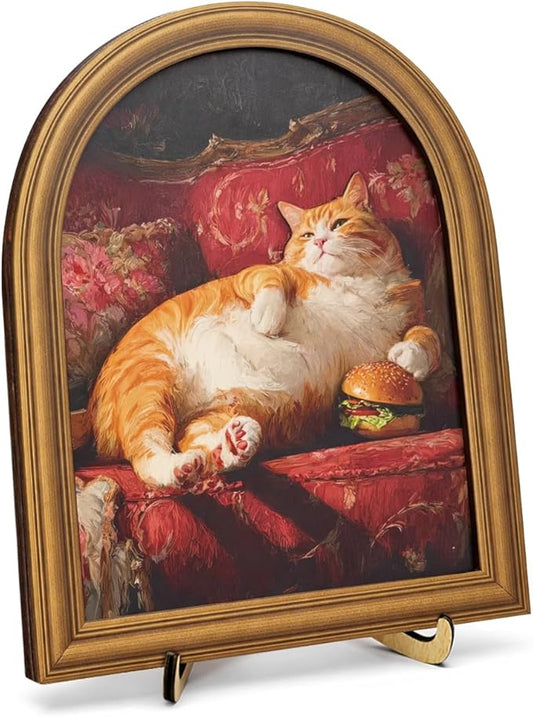 3D Funny Lazy Cat Wall Art Sign for Kitchen Decor, Food Lover Cat Portrait Wall Decor, 8x10 Inch