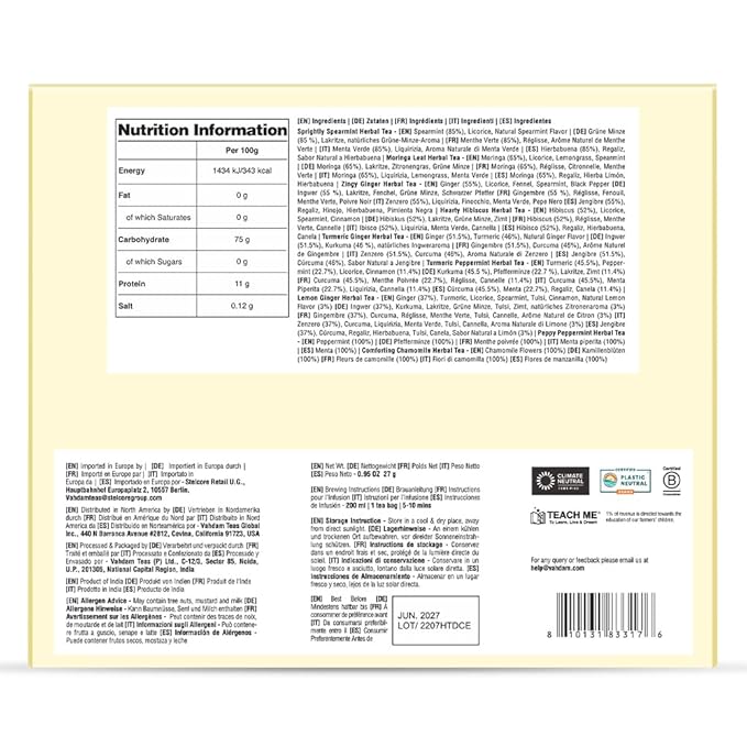 VAHDAM, Assorted Herbal Tea Sampler (18 Tea Bags, 9 Flavors) Caffeine-Free, Non-GMO | Double Infusion, Individually Enveloped Tea Bags | Herbal Tea Assortment