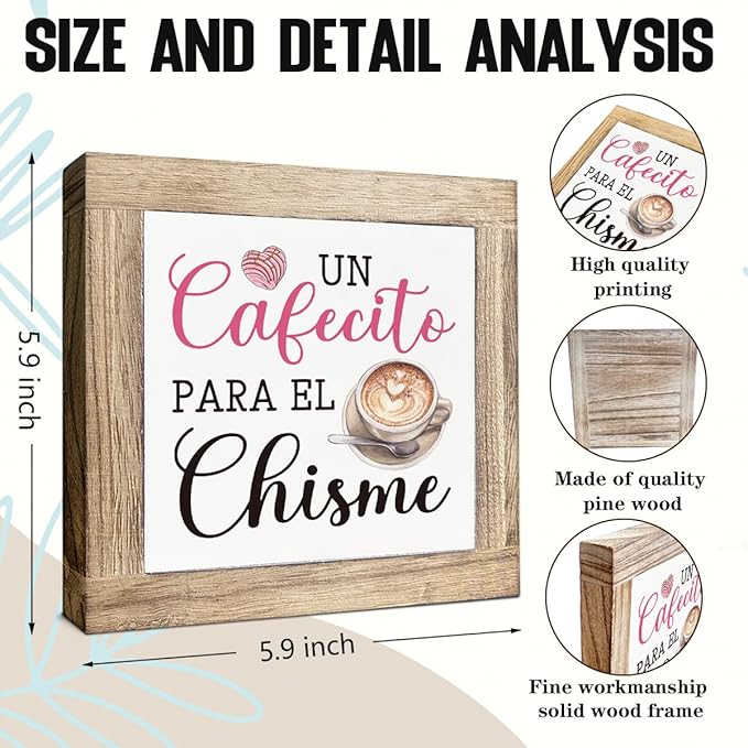 Pink Coffee Bar Signs,Cafe Sign for Home Kitchen Office Cafe Bar Tabletop Shelf,Coffee Station Decor for Gift,5.9x5.9 Inches Wooden Plaque
