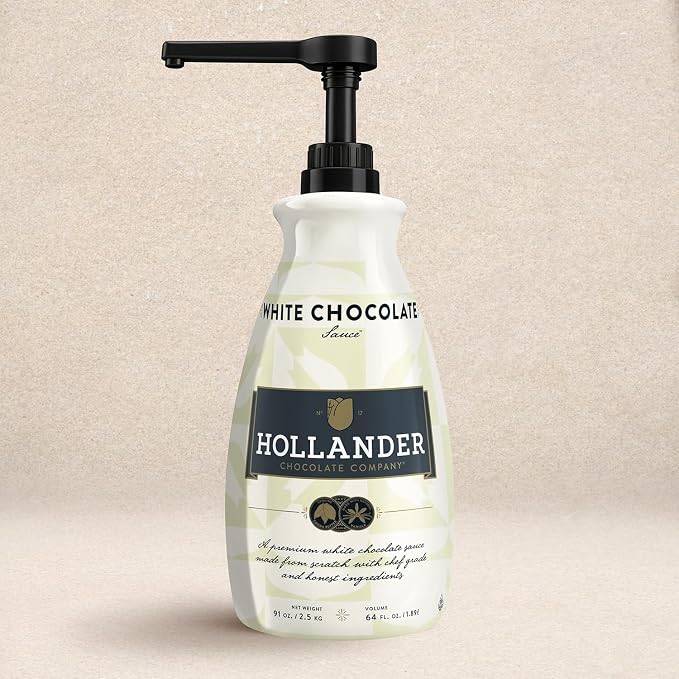 White Chocolate Café Sauce™ by Hollander Chocolate Co. | Perfect for the Professional or Home Barista | Rainforest Alliance Certified | Gluten-Free, Soy-Free, Corn Syrup-Free | Net Wt. 91oz (64 fl. Oz.) Large Bottle (PUMP Included) by HollanderChocolateCompany
