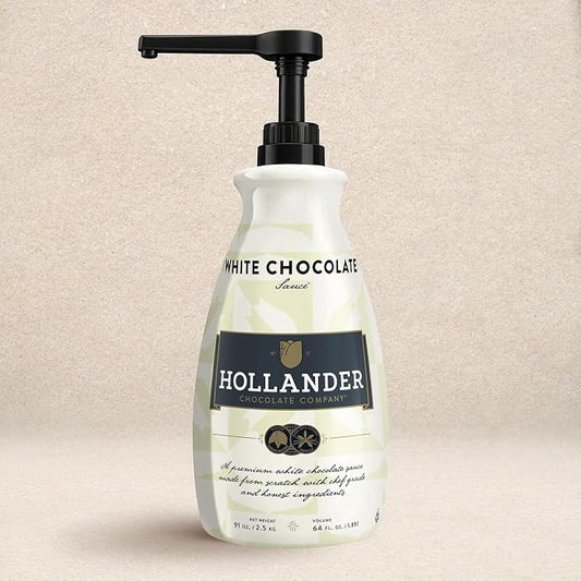White Chocolate Café Sauce™ by Hollander Chocolate Co. | Perfect for the Professional or Home Barista | Rainforest Alliance Certified | Gluten-Free, Soy-Free, Corn Syrup-Free | Net Wt. 91oz (64 fl. Oz.) Large Bottle (PUMP Included) by HollanderChocolateCompany