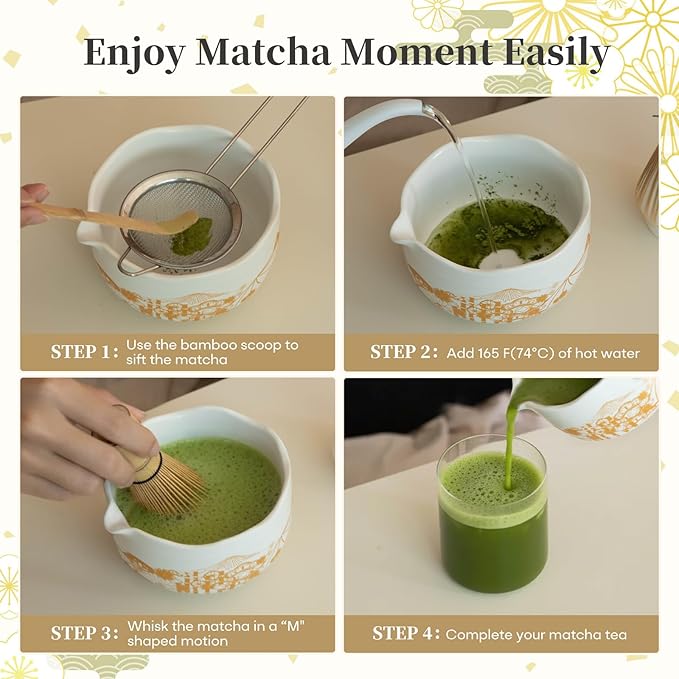 Traditional Matcha Tea Set Kit White, Japanese Matcha Making Tools Ceramic Bowl and Whisk Holder Accessories Gift Set for Women Friends