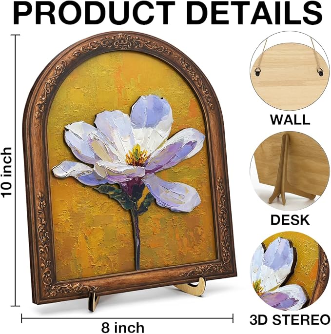 Vintage Single Flower Wall Art Sign for Bathroom Decor, Cottagecore Botanical Wall Decor, 8x10 Inch