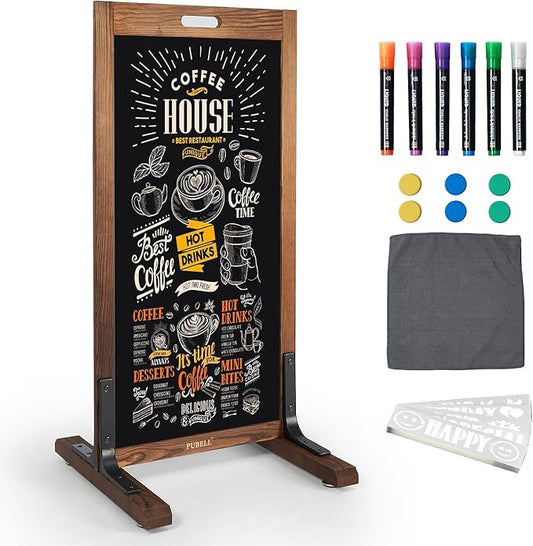 Magnetic Chalkboard Easel Sign Sidewalk - 40 x 20 Inches, Large Stand up Chalk Board Signs, Double Sided Outdoor Chalkboard Display for Restaurant Cafe Shop Wedding Party or Business, Brown