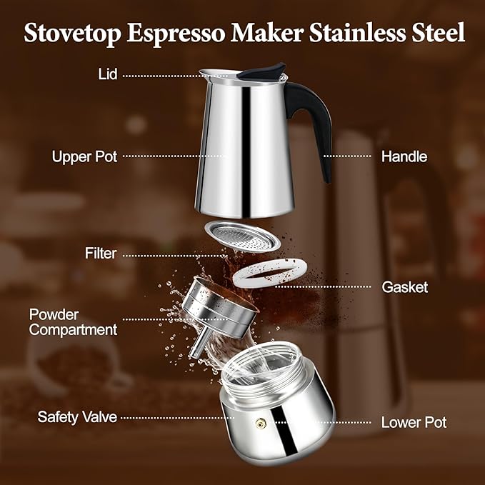 9 Cup Stainless Steel Moka Pot Stovetop Espresso Maker Italian Coffee Machine 450ml 15oz Suitable for Gas Induction Stovetop Mocha Greca Coffee Maker Percolator Straight