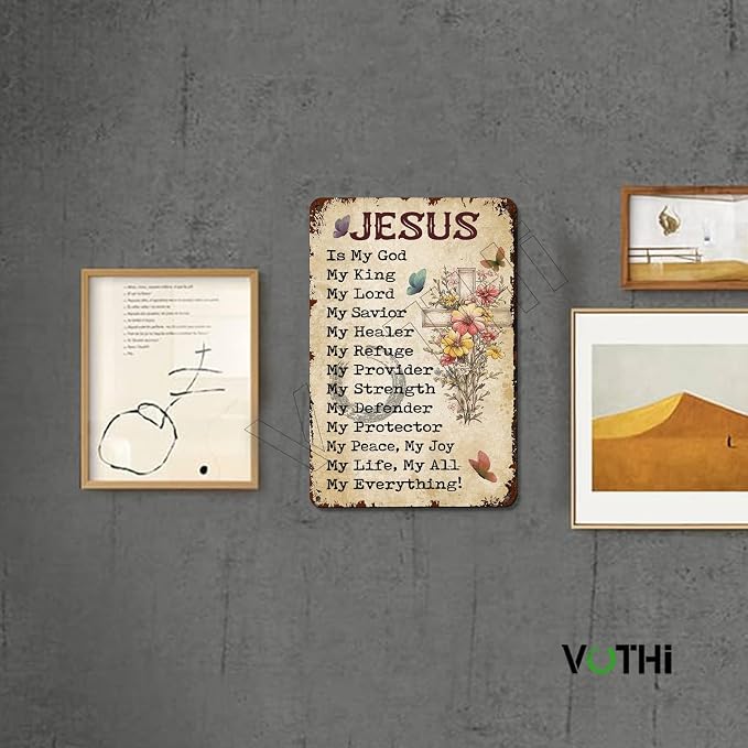Jesus Cross Wall Art - Christian Metal Tin Sign with Bible Verse, Scripture Wall Decor for Home, Office, Bedroom - Religious Cross Decor, 8x12 Inch - Image 4