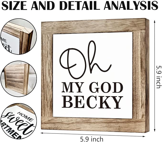 Oh My God Becky Humorous Bathroom Decor - Wooden Box Signs for Farmhouse Bathroom Tabletop, Funny Shelf Decor - Image 2