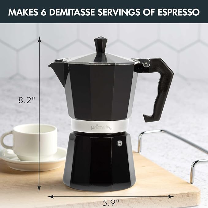 Primula Classic Stovetop Espresso and Coffee Maker, Moka Pot for Italian and Cuban Café Brewing, Greca Coffee Maker, Cafeteras, 6 Espresso Cups, Black