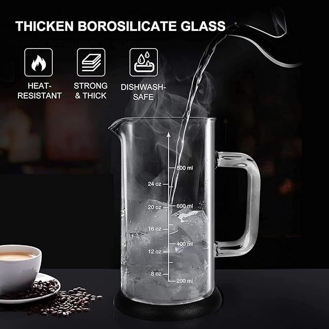 French Press Coffee Maker 34 Ounce Espresso Tea Coffee Maker with 4 Filters System, Stainless Steel Plunger and Heat Resistant Borosilicate Glass BPA-Free Brewed Tea Pot Coffee Plunger