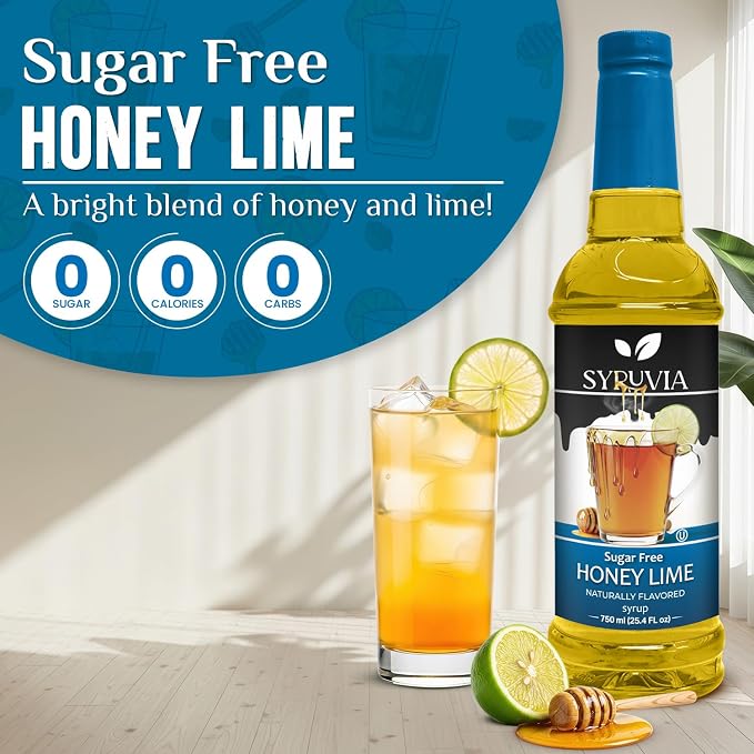Syruvia Sugar Free Honey Lime Flavored Syrup for Drinks, Cocktails, Mocktails, Iced Teas and Desserts – 25.4 fl oz, With Pump - Image 3
