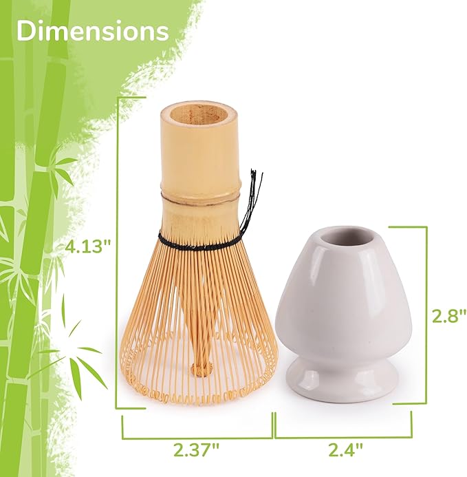 Matcha Tea Bamboo Whisk And Ceramic Rest 2 Piece Set - White Holder - 1 Set