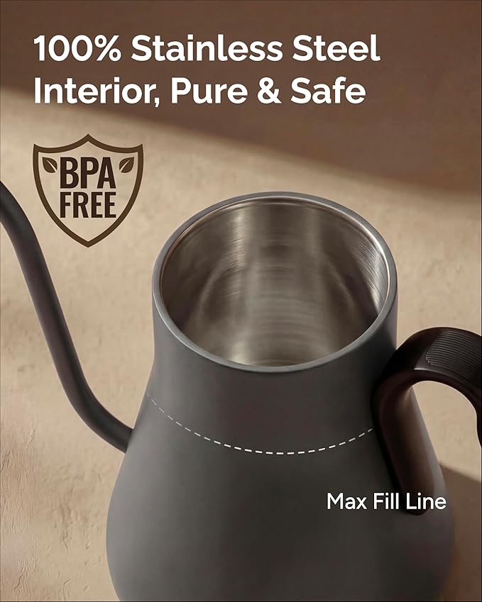 Electric Kettle, Gooseneck Electric Kettle, ±1℉ Temperature Control, BPA-Free Stainless Steel Inner, Quick Heating, for Pour Over Coffee, Brew Tea, Boil Hot Water, 1500W/0.9L Dark Grey