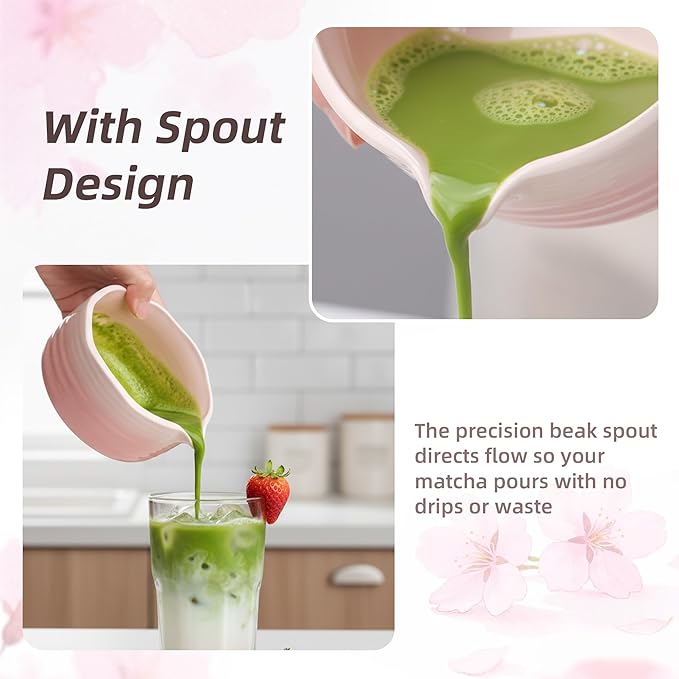 7-Piece Pink Matcha Set, 18oz Gradient Pink Sakura Matcha Bowl with Spout, Bamboo Whisk and Holder, Matcha Kit, Cute Macha Gift Set for Women & Matcha Lovers Starters, Mother's Day Gift