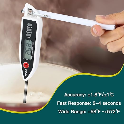 3 Set Waterproof Food Thermometer for Water, Liquid, Candle and Cooking Digital Meat Thermometer with Long Probe Instant Read for Kitchen BBQ Grill Candy (White)