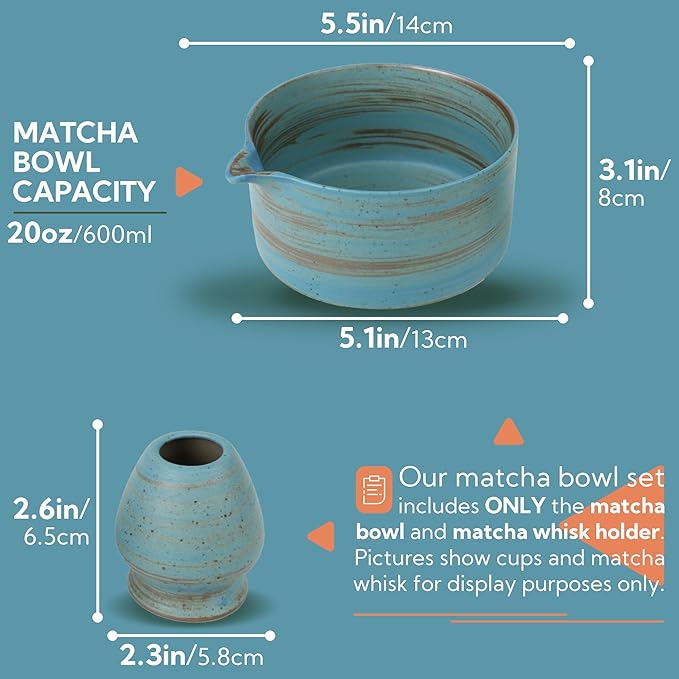 Japanese Matcha Bowl, Glazed Ceremonial Matcha Bowl with Whisk Holder for Matcha Powder/Matcha Tea