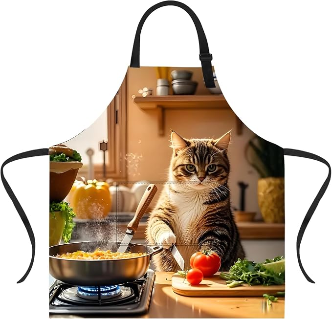 Funny Cat Apron with 2 Pockets Waterproof for Men Women Kitchen Garden Decor by THISFIND