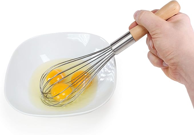 Classic Stainless Steel Wooden Handle Whisk 11-Inch | Perfect Whisking Size | Kitchen Whisk for Beating, Blending, Whisking, Stirring, Cooking, Egg, Flour | by Kitchen Delight
