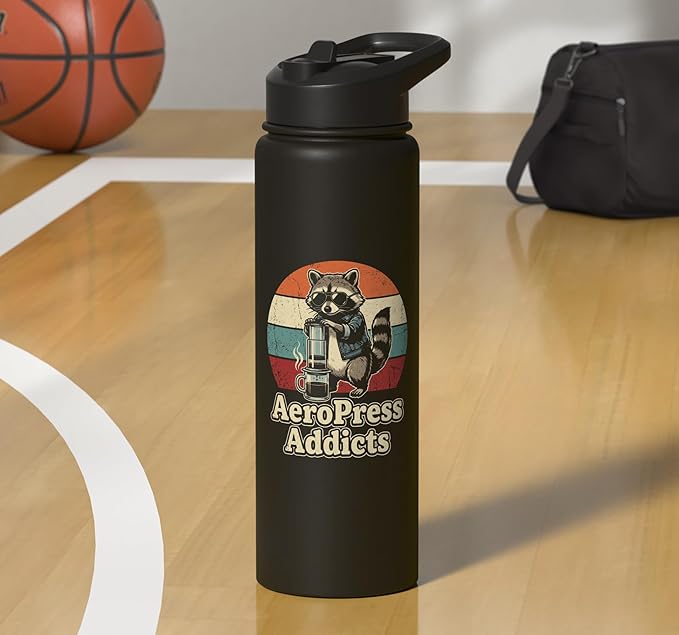 Retro Raccoon Coffee Lover Shirts AeroPress Addicts Stainless Steel Insulated Water Bottle
