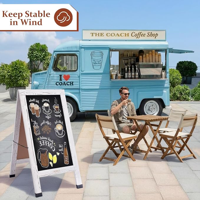 Large Sandwich A-Frame Chalkboard Sign - 40 x 20 Inches Magnetic Wooden Chalk Board for Sidewalk, Stand up Double-Sided Outdoor Easel Display for Restaurant Cafe Shop Wedding Party or Business（White） - Image 8