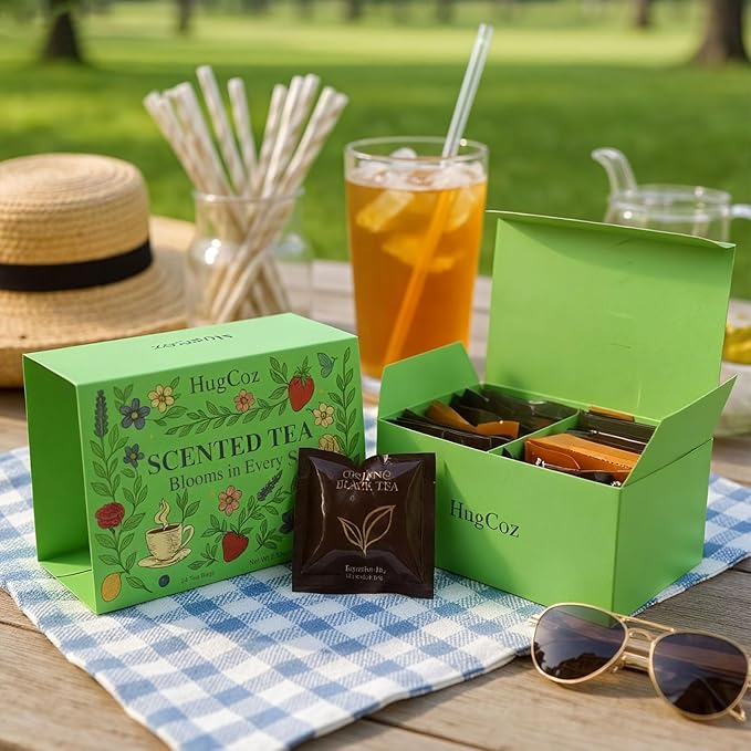 HugCoz Tea Gift Set | 24 Assorted Tea Bags | Christmas Day & Corporate Gifting Option | 12 Exotic Herbal Blends with Premium Whole Leaf in Eco-Friendly Pyramid Bags