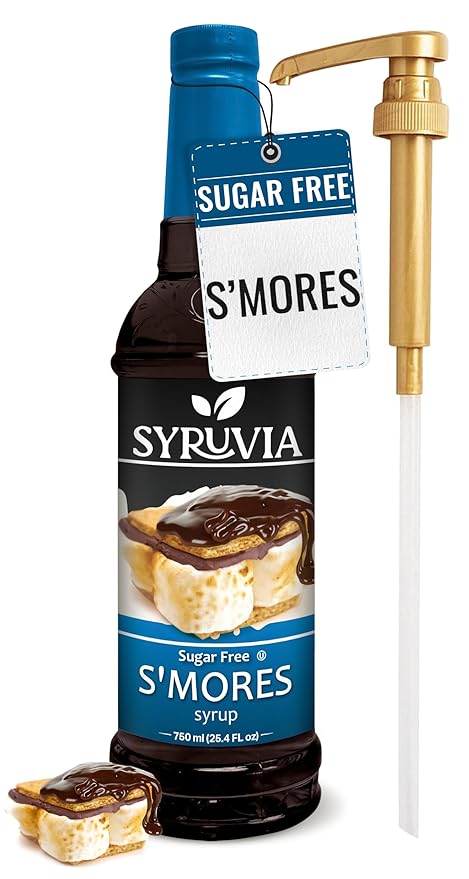 Syruvia Sugar Free Coffee Syrup, S'mores Flavored Syrup for Drinks, Lattes, and Desserts – 25.4 fl oz, With Pump by SYRUVIA