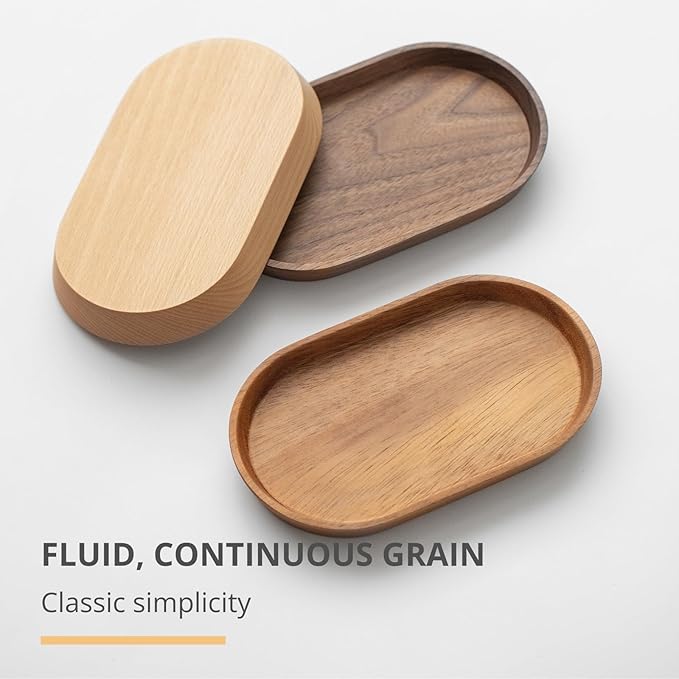 Wooden Mini Serving Tray for Parties, Tea&Coffee Table Tray, Small Oval Wood Plate for Fruit&Snacks, Decorative Tray for Jewellery Key Coin, Tray for Bathroom (Walnut, 7.8”×4.66”)
