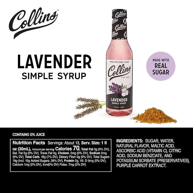 Collins Lavender Simple Syrup with Real Sugar for Cocktails, Spritz, Iced Tea, Lemonade, Hot Chocolate, Dessert, Baking, Coffee Syrups, Home Bar Accessories, 12.7 oz, Set of 1 - Image 4