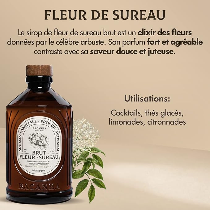 Bacanha Organic Raw Elderflower Syrup - Premium French Floral Syrup - Sweet & Delicate Flavor for Cocktails & Teas - Gourmet and Organic - For Coffee, Lattes, Mocktails - 400ml Glass Bottle - Image 4