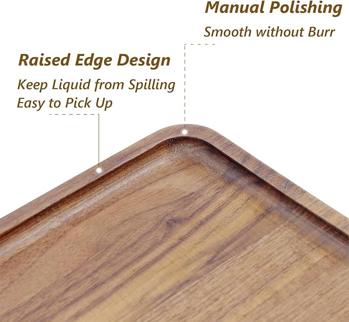Solid Acacia Wood Serving Trays (14 x 7 inches) Rectangular Wooden Serving Platters for Home Decor, Food, Vegetables, Fruit, Charcuterie, Appetizer Serving Tray, Cheese Board