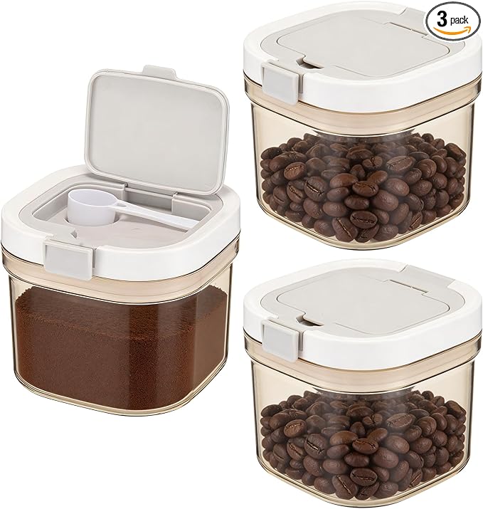 3 Pcs Airtight Coffee Canister, 27oz Large Coffee Storage Container with Scoop, Food Storage for Coffee, Tea, Beans, Sugar, Flour, Cereal and More (0.8 Liters)