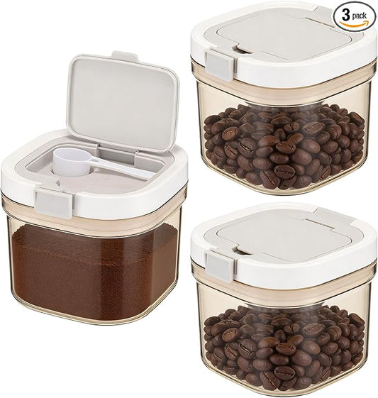 3 Pcs Airtight Coffee Canister, 27oz Large Coffee Storage Container with Scoop, Food Storage for Coffee, Tea, Beans, Sugar, Flour, Cereal and More (0.8 Liters)