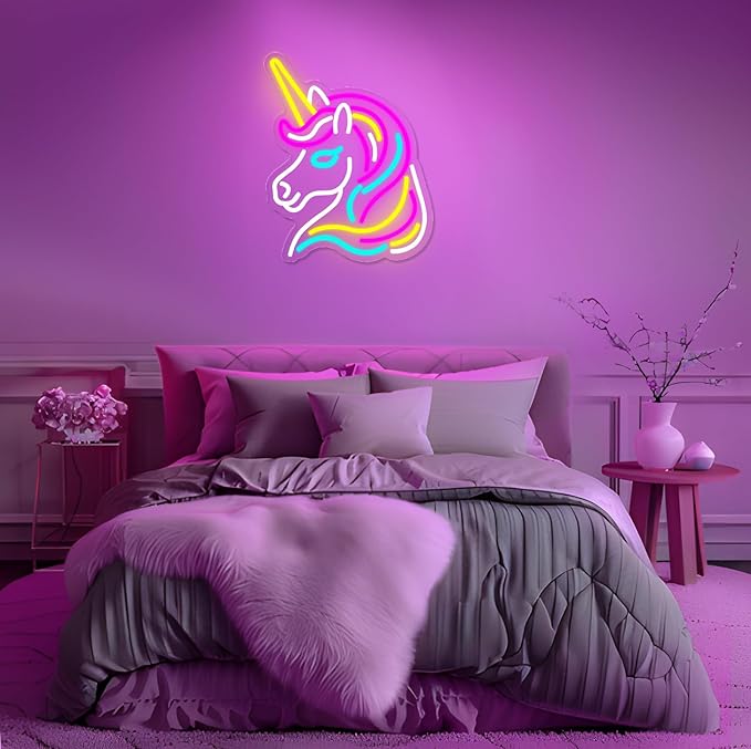 Basaneon Unicorn Neon Sign for Wall Decor, Dimmable Colorful Unicorn Neon Lights for Girls Room, USB Powered Unicorn Led Signs for Bedroom Kids Room, Perfect Gifts Unicorn Lights for Girls(13"*12.6")