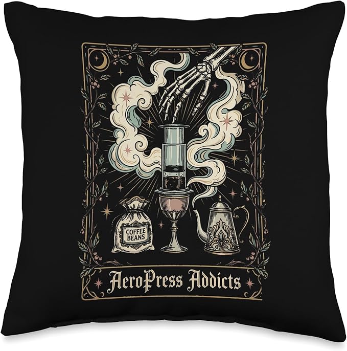 Gothic AeroPress Coffee Shirts Mystical Coffee Brewing Scene Throw Pillow