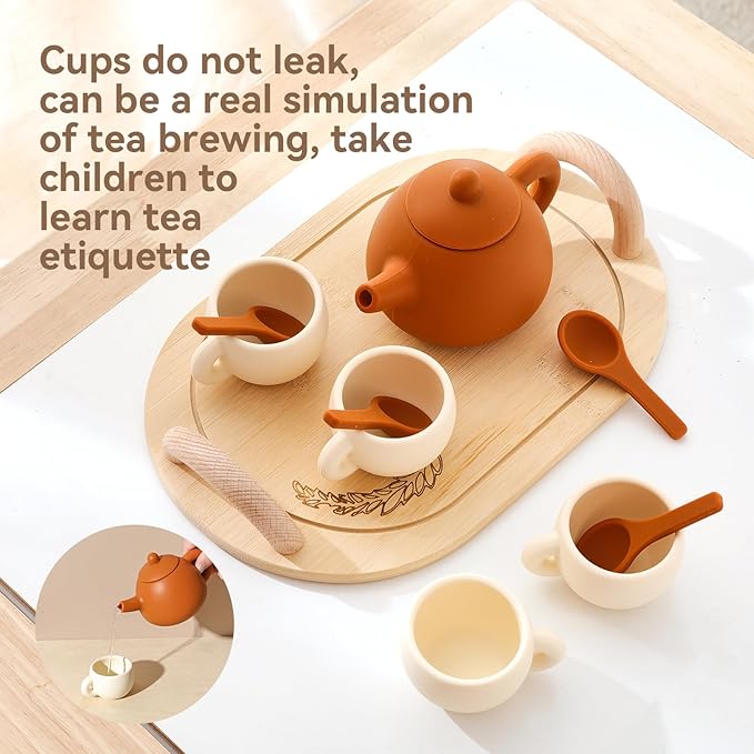 Silicone Tea Set for Toddlers – Kids Tea Set for Girls & Boys, Pretend Play Tea Party Set with Teapot, Cups & Spoons – Safe Tea Sets for Toddlers 3-5 Years Old