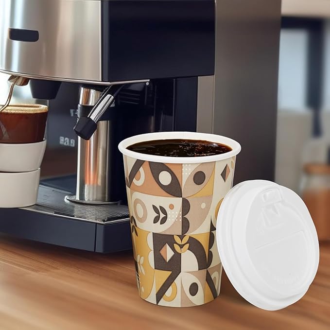 Tamone 100 Pack 12 oz Paper Coffee Cups, Disposable Coffee Cups with Lids, Paper Cups for Cold/Hot Drinking Coffee, Water, Juice or Tea, Suitable for Home, Restaurant, Store and Cafe