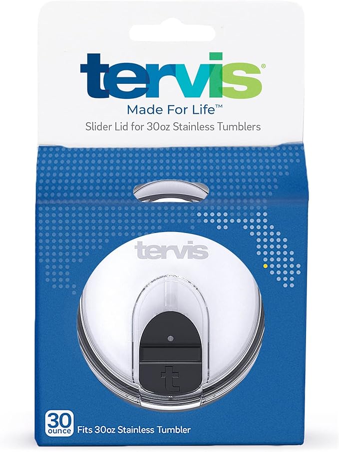 Tervis Slider Lid Made in USA Double Walled Insulated Tumbler Travel Cup Keeps Drinks Cold & Hot, For 30oz Stainless Steel, Clear