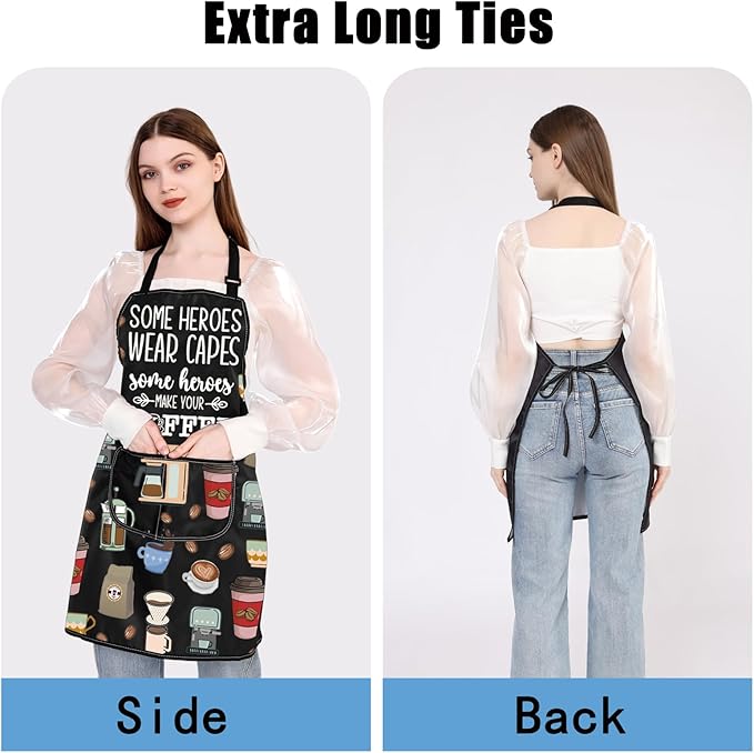 JXGZSO Barista Apron - Coffee Themed Aprons for Server, Some Heroes Make Coffee