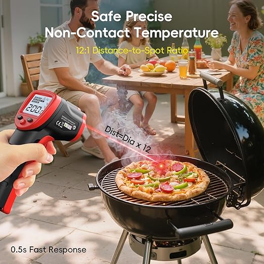 Eventek Infrared Thermometer Gun, -58°F~1112°F Temperature Gun, Laser Thermometer Gun for Cooking, Pizza Oven, Candy, Griddle, Engine, Infrared Thermometer with Adjustable Emissivity & Max Min