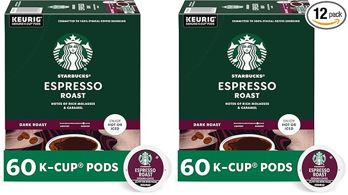 Starbucks K-Cup Coffee Pods, Dark Roast, Espresso Roast for Keurig Coffee-Makers, 100% Arabica, (120 Pods Total), 10 Count (Pack of 12)