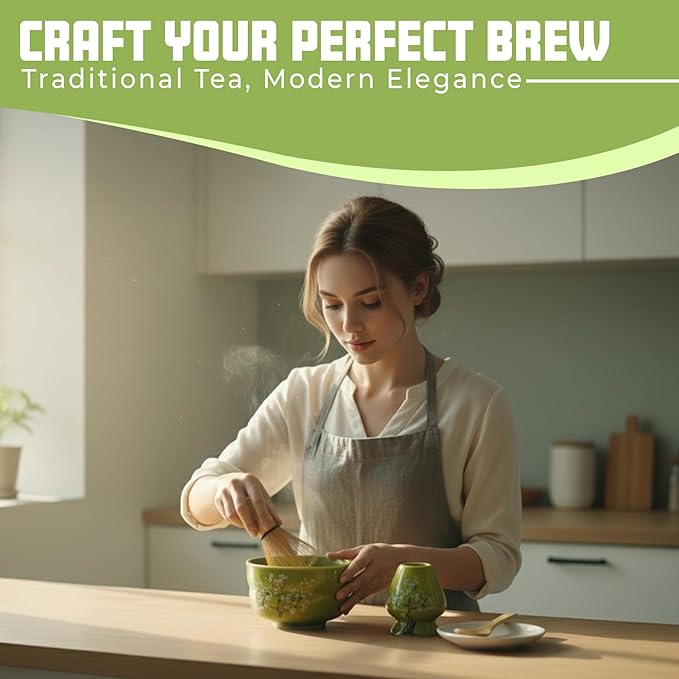 Matcha Whisk Set – 8-Piece Japanese Tea Ceremony Kit with Ceramic Bowl, Bamboo Chasen, Spoon Rest, Scoop, Sifter, Holder & Towel, Authentic Matcha Starter Set for Tea Lovers